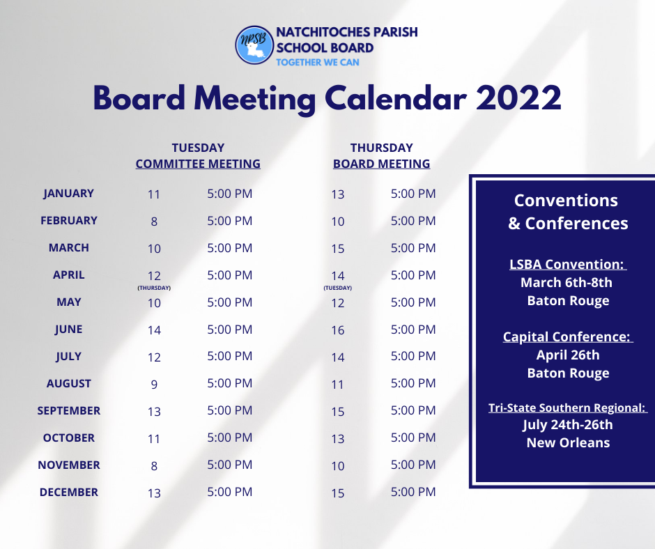 NPSB Board Meeting Calendar 2022