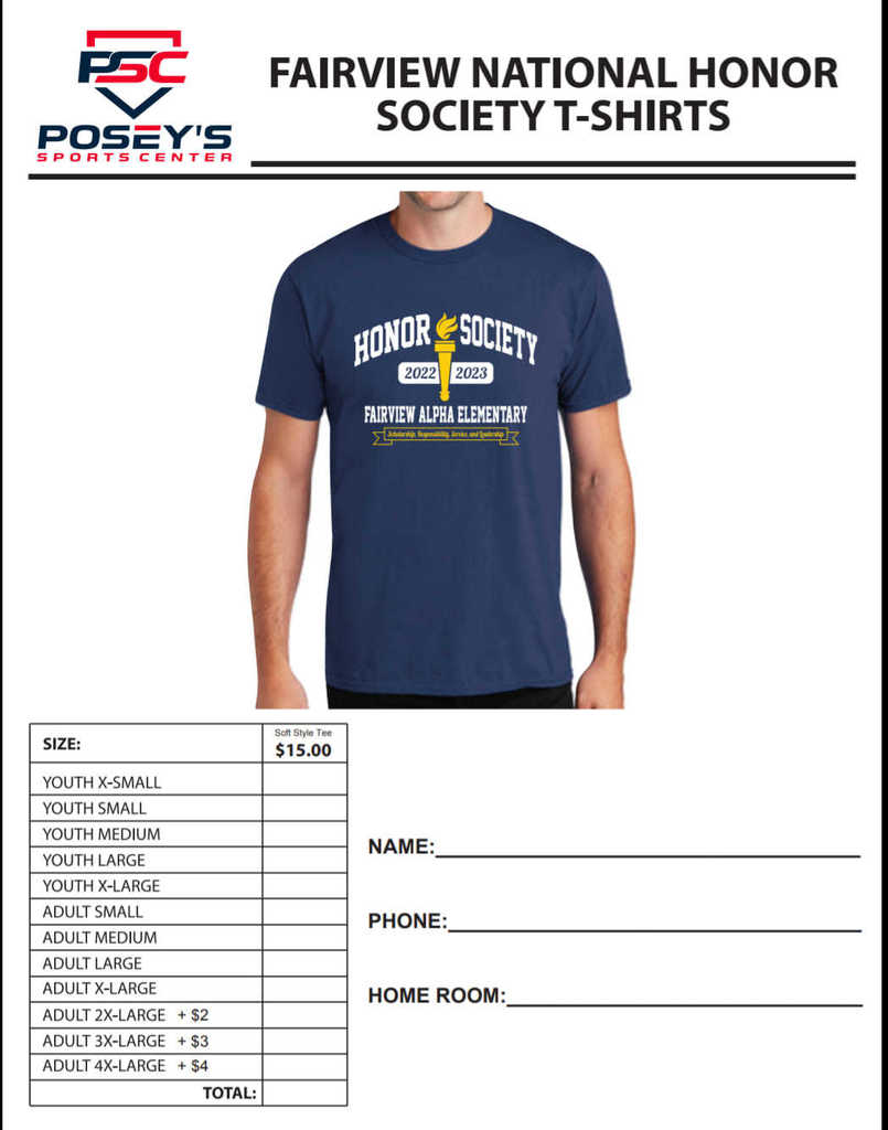 Fairview Tshirt Order Forms 2022