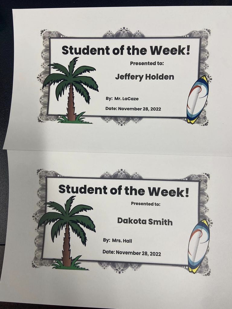 NMS Students of the Week November 2022