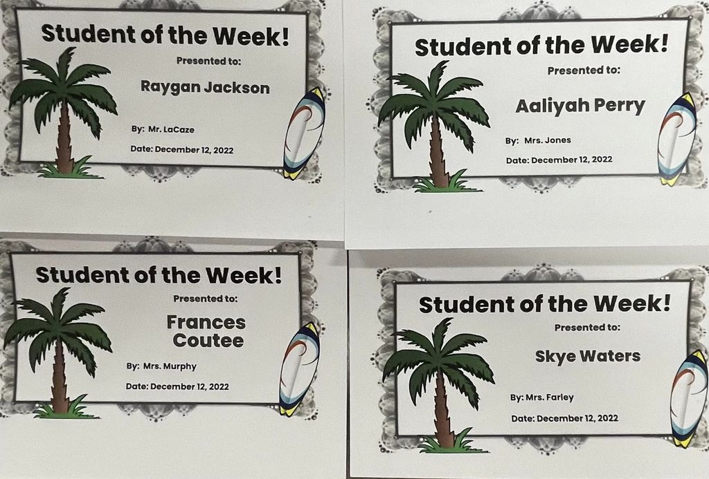 NMS Students of the Week December 2022
