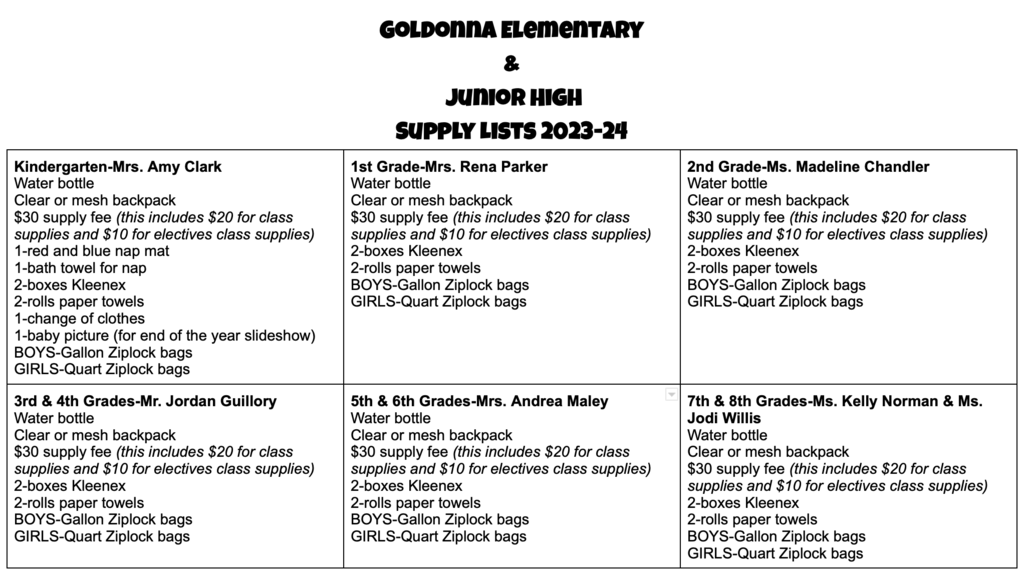 School Supply List
